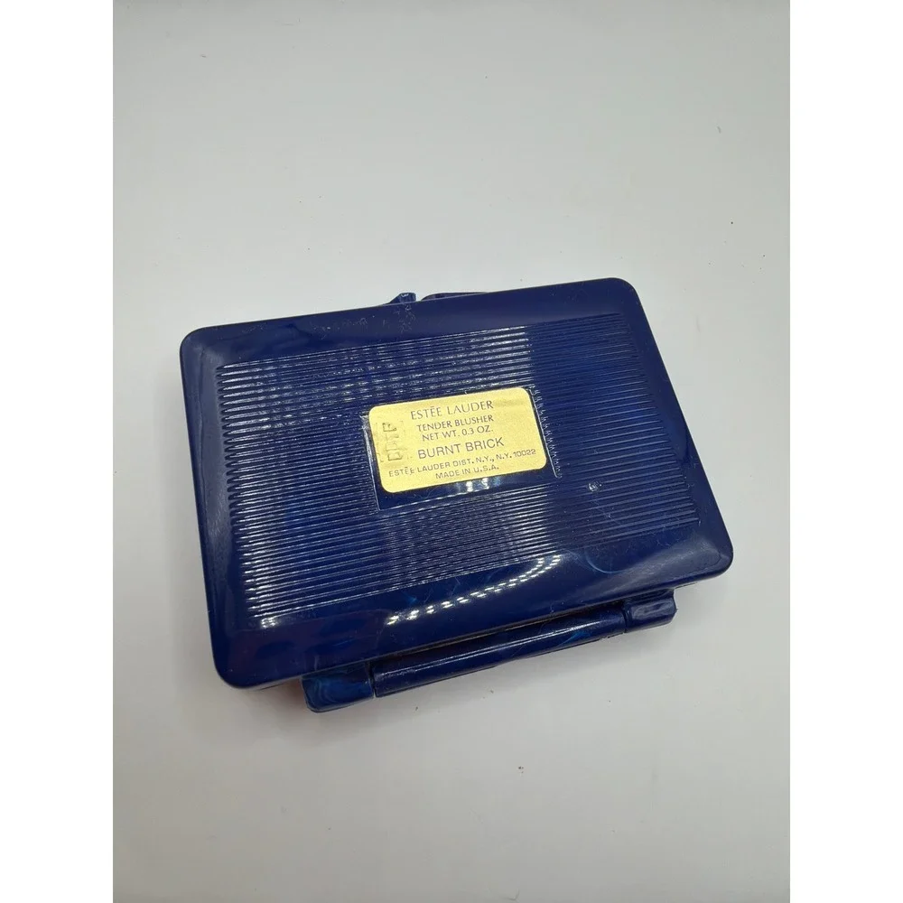 NWOB Vintage Estee Lauder Tender Blusher Burnt Brick Navy Blue Compact